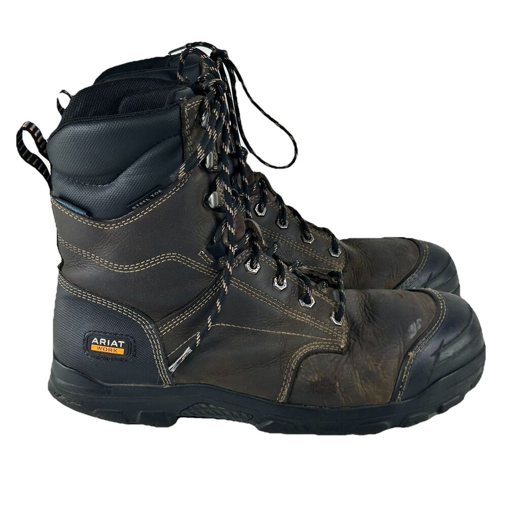Ariat mens Treadfast 8"‎ Waterproof Steel Toe Brown Leather Work Boot Size 11EE